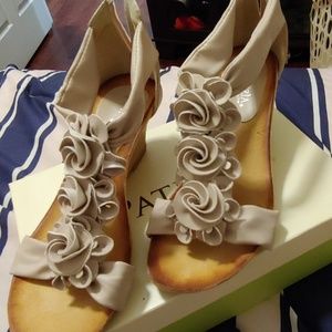 Beige rose open toe heels